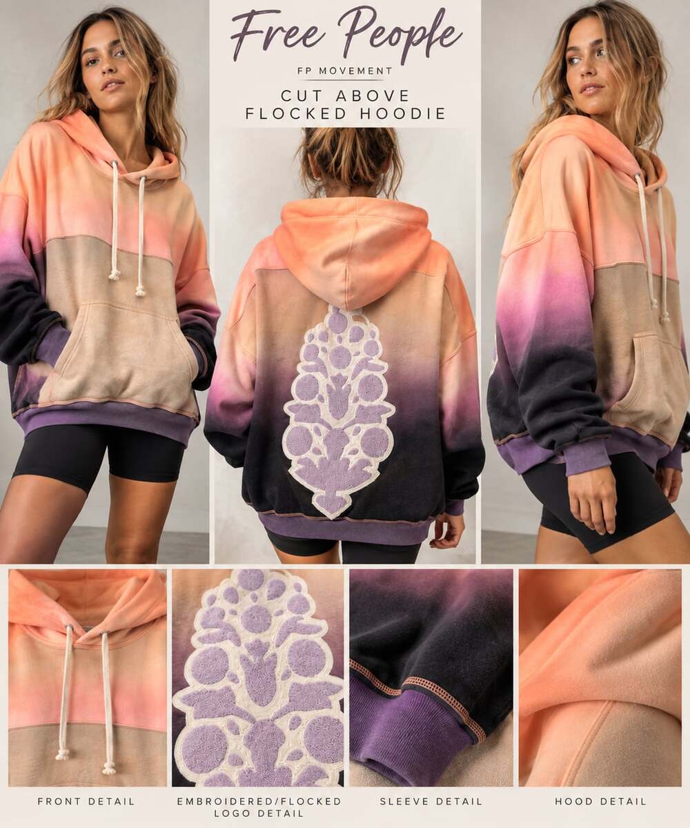 RARE 🔥🔥 Free People FP Movement Cut Above Flocked Hoodie Ombre